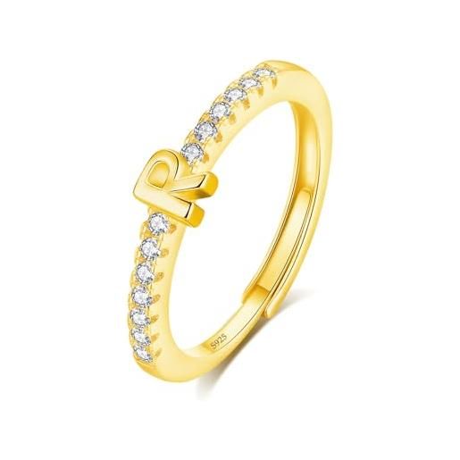 INFUSEU anello con iniziale, argento 925 18k oro anelli donna regolabili a-z lettera r captiale impilabili personalizzato nome gioielli regalo di mamma donna