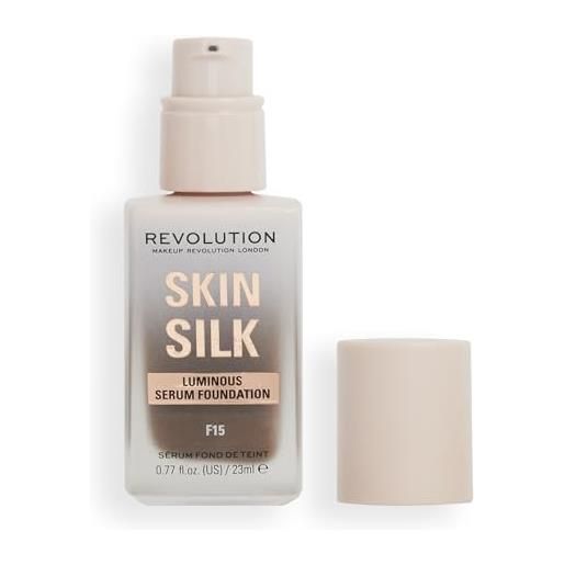 Makeup Revolution, skin silk serum foundation, light to medium coverage, contains hyaluronic acid, f15, 23ml