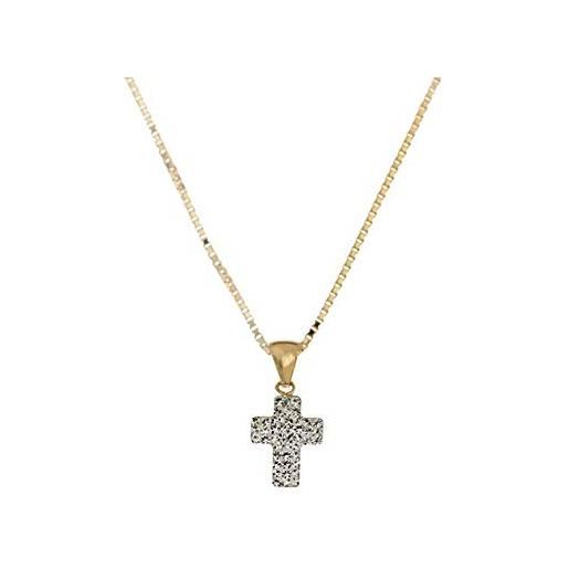 OmniaOro collana in oro 18 kt 750/1000 con croce pendente di zirconi bianchi da donna - oro giallo
