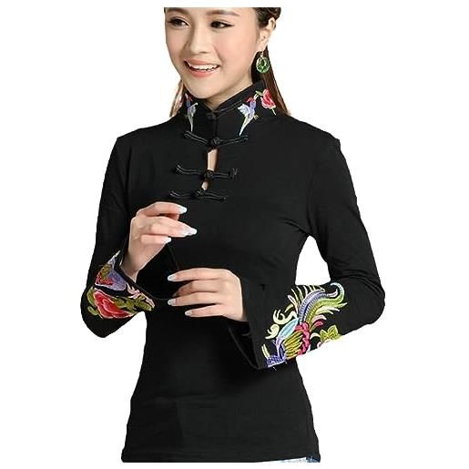 UKTZFBCTW cheongsam top tradizionale cinese abbigliamento donna manica lunga stile nazionale top camicia di tendenza donna, s1. , s