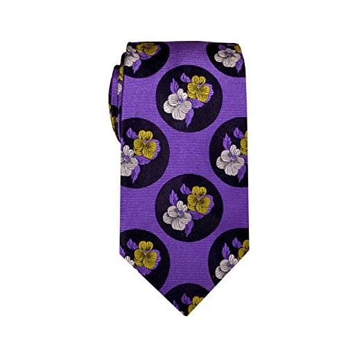 Remo Sartori - elegante cravatta in seta viola con fantasia floreale, made in italy, uomo