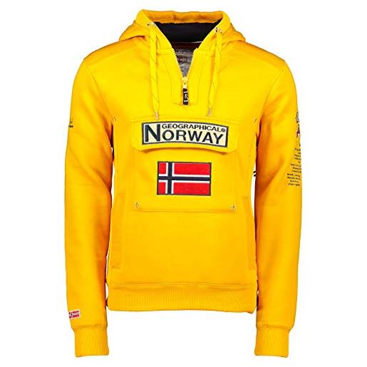 Geographical Norway gymclass - felpa con cappuccio e tasca a marsupio da uomo, con logo della marca e maniche lunghe, mostarda, xl