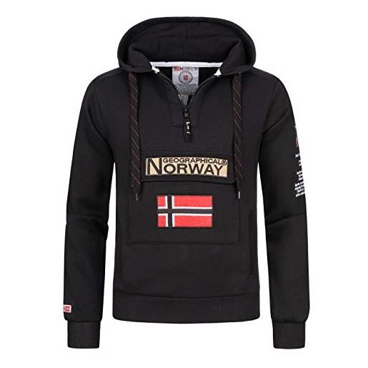 Geographical Norway gymclass - felpa con cappuccio e tasca a marsupio da uomo, con logo della marca e maniche lunghe, nero , s