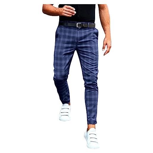 Generico pantaloni uomo cargo da uomo con cerniera scozzese alla moda pantaloni larghi larghi per il tempo libero pantaloni corti rossi (blue, m)
