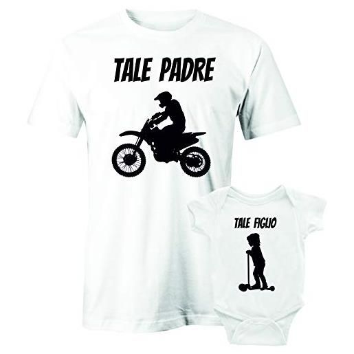 Puzzletee coppia t-shirt e body festa del papà padre figlio motociclista tale padre tale figlio - monopattino - motocross - maglietta padre e figlio - maglietta padre e figlia - idea regalo