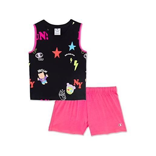 Champion legacy fun club-all-over-tank top & shorts completo, (nero/rosa fluorescente), 11-12 anni bambine e ragazze