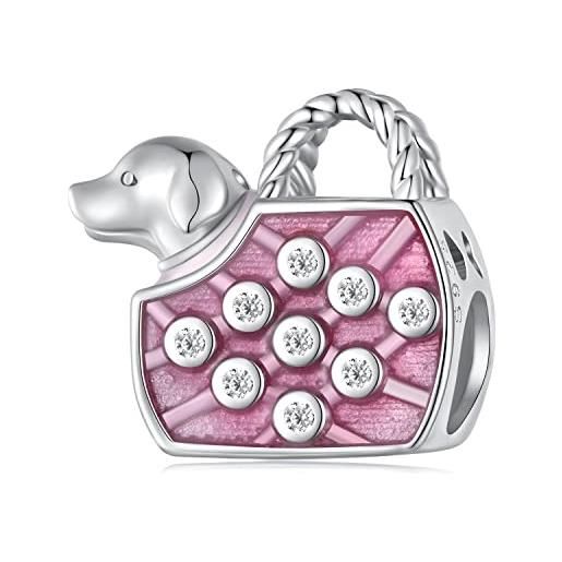luvhaha rosa donne di spedizione charms dog charm argento sterling borsa charms si adatta pandora bracciale
