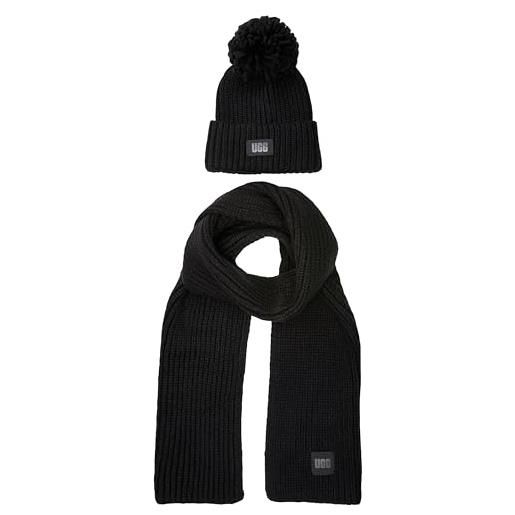 UGG knit beanie w pom e sciarpa, nero, taglia unica donna