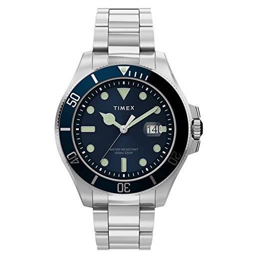Timex men's harborside coast 43mm silver-tone/blue analog watch