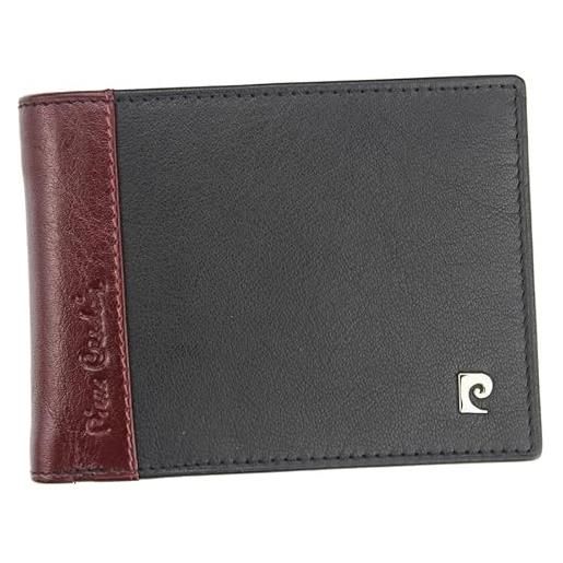 Pierre Cardin portafoglio da uomo in vera pelle goffrata, scomparti per carte di credito, portamonete, schiena rossa