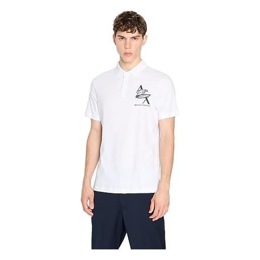 Armani Exchange polo con logo aquila in jersey di cotone regular fit, bianco, s uomo