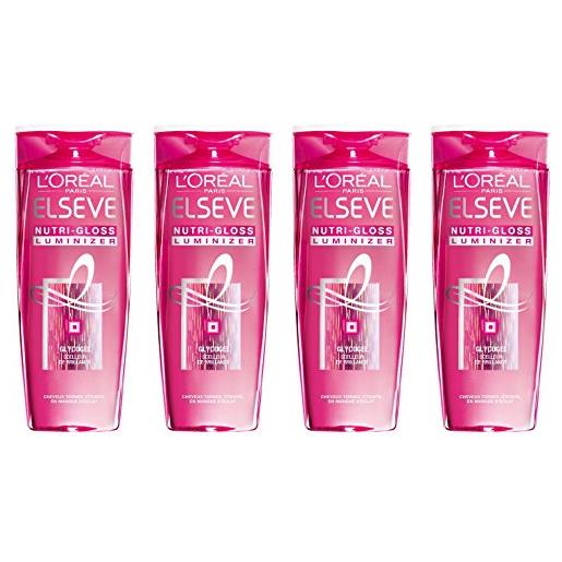 L'oréal paris elsève nutri-gloss luminizer shampoo alta brillanza, 250 ml, set di 4