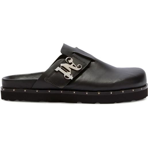 Palm Angels mules con placca logo in pelle - nero