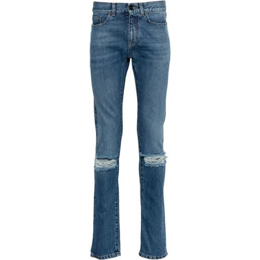 Saint Laurent jeans slim con effetto vissuto - blu