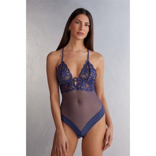 Intimissimi body in pizzo e tulle crafted elegance blu