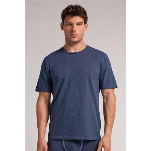 Intimissimi t-shirt washed collection in jersey di cotone fiammato blu