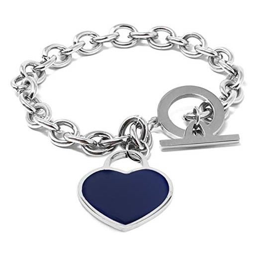inSCINTILLE cuore rock bracciale donna a catena in acciaio inossidabile lucido con cuore colorato (blu)