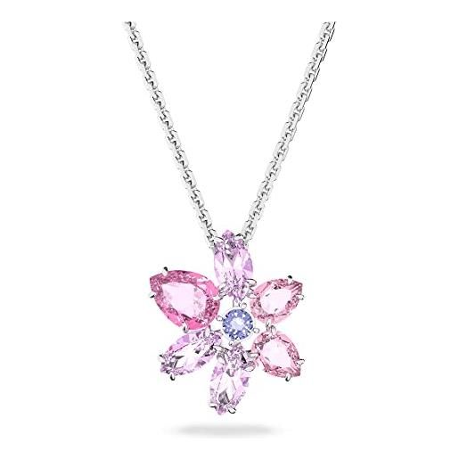 Swarovski gema collana pendente, con cristalliSwarovski a tagllio misto, motivo floreale, placcata in tonalità rodio, rosa