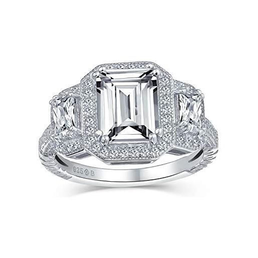 Bling Jewelry personalizzare estate vintage art deco style 3ct aaa cz halo rectangle emerald cut statement engagement ring for women cz baguette side stones. 925 sterling silver personalizzabile