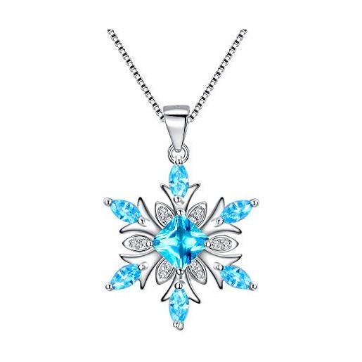 EVER FAITH collana donna 925 argento zircone gioielli invernali per le donne ragazza fiore di fiocco di neve collana con ciondolo azzurro