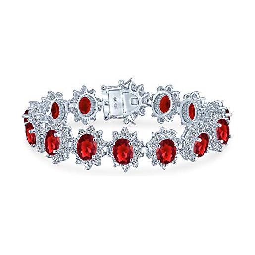 Bling Jewelry corona nuziale halo grande rosso ovale cz moda tennis bracciale dichiarazione per le donne matrimonio prom simulato rubino cubico zirconia argento placcato brass