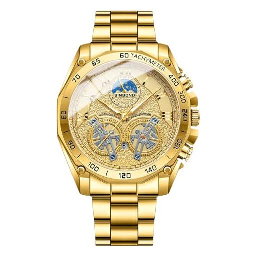 RORIOS orologio quarzo da uomo orologio da polso casuale acciaio inossidabile orologio moda analogico orologio luminosi calendario oro