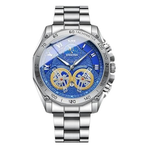 RORIOS orologio quarzo da uomo orologio da polso casuale acciaio inossidabile orologio moda analogico orologio luminosi calendario bianco blu