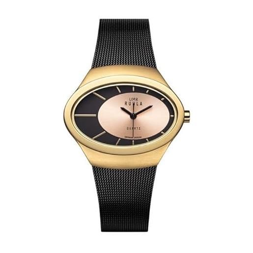UMR RUHLA elegante orologio al quarzo da donna quadrante ovale nero cinturino milanese 91334, nero