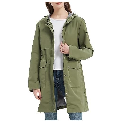 RAGEMAN giacca impermeabile da donna, con cappuccio, leggera, stile parka, traspirante, per escursionismo, campeggio, antivento, oliva, l