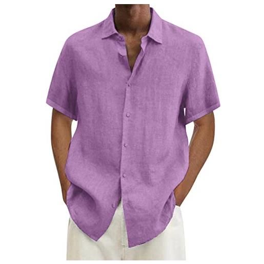 Generico camicia uomo cotone lino casual manica corta camicia cotone estate spiaggia hawaiana con bottoni camicia lino uomo bianca s/m l xl 2xl 3xl 4xl 5xl