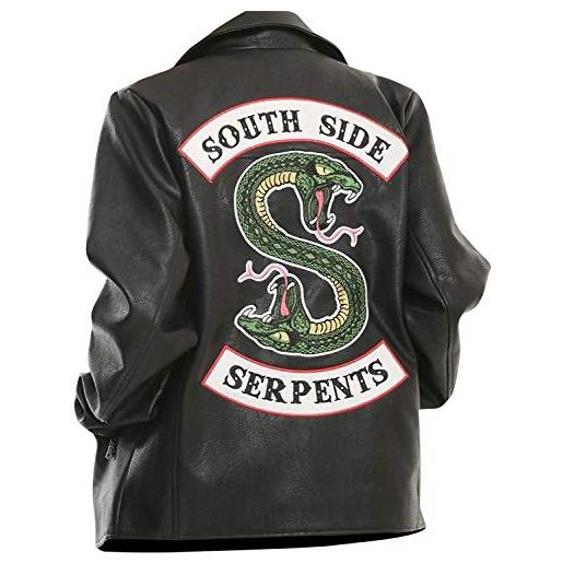Fashion_First riverdale southside serpents - giacca in pelle da motociclista da donna pelle sintetica nera d1 small