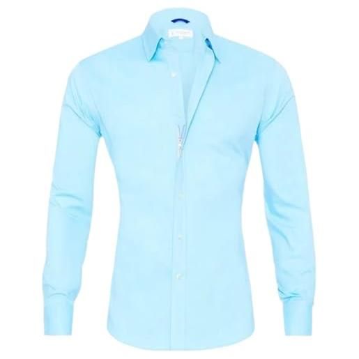 DUMB camicia da uomo con cerniera nascosta bottoni finti oxford cotone elasticizzato camicia con cerniera, 1, m