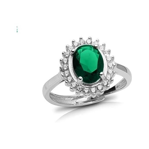 gioiellitaly anello regolabile kate in argento 925 ovale regolabile pietra verde zirconi bianchi taglio brillante argento rodiato anello donna e ragazza classico ed elegante