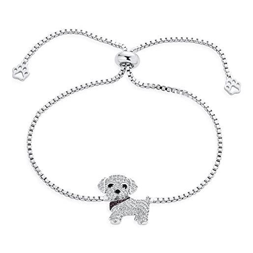 Bling Jewelry cubic zirconia cz cucciolo cane bracciale bolo per donne adolescenti argento placcato regolabile chiusura a sfera scorrevole bracciale