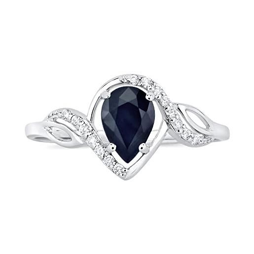 SILVEGO anello da donna in argento 925 con vero zaffiro blu scuro forma di goccia, fnjr1249sa