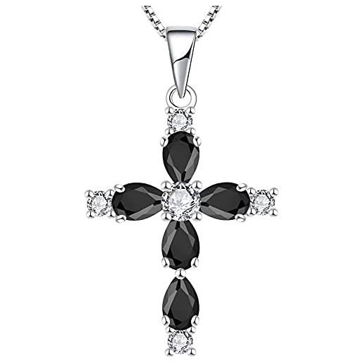 YL collana croce argento 925 con zirconia cubica nero regali con ciondolo crocifisso per donne mamma, 45-48 cm