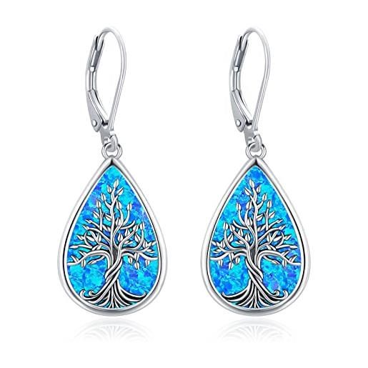 Eusense albero della vita orecchini a goccia d'acqua albero orecchini famiglia opale blu gioielli regalo per donne ragazze