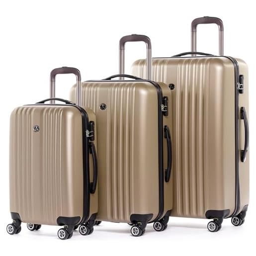 FERGÉ set di 3 valigie viaggio toulouse - bagaglio rigido dure leggera 3 pezzi valigetta 4 ruote beige