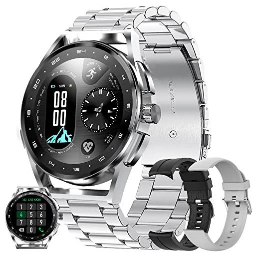 SGDDFIT smartwatch uomo chiamata bluetooth e risposta vivavoce, orologio fitness full touch 1,32 pollici cardiofrequenzimetro da polso pressione sanguigna calorie smart watch ip68 per android ios (argento)