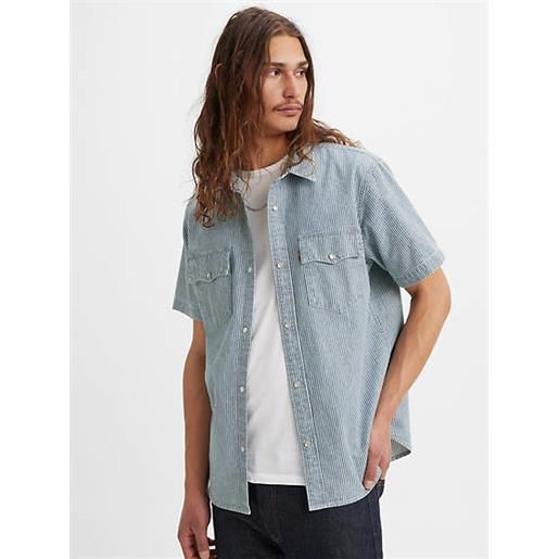 Levi's camicia western comoda con manica corta blu / vander denim railroad stripe