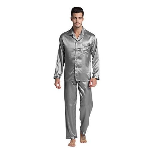 TONY&CANDICE tony & candice set pigiama in raso da uomo (xxl, grigio chiaro)