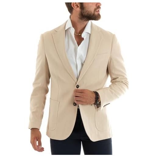 Giosal giacca uomo blazer basic monopetto tinta unita rever classico impunturato casual made in italy (48, polvere)
