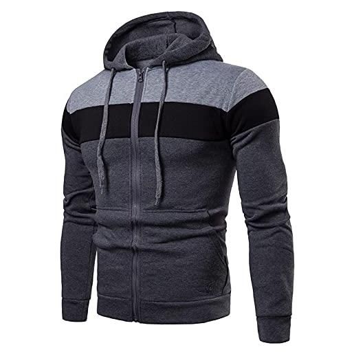 Generico giacca grigio retro block slim sweater fit hooded color pocket top men's hoodie men's hoodies & felpe felpa orso