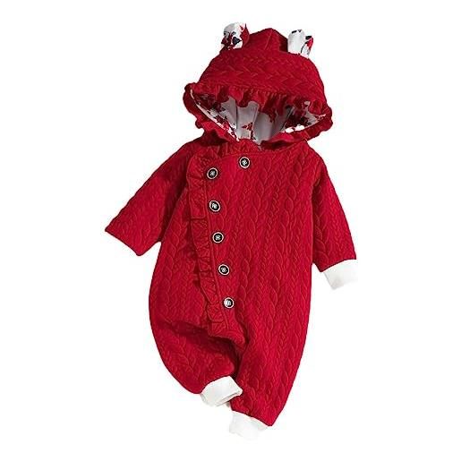 Yoolhamy pagliaccetto neonato invernale natale bambina neonata tuta cotone cappuccio tutine neonato caldo, 0-18 mesi