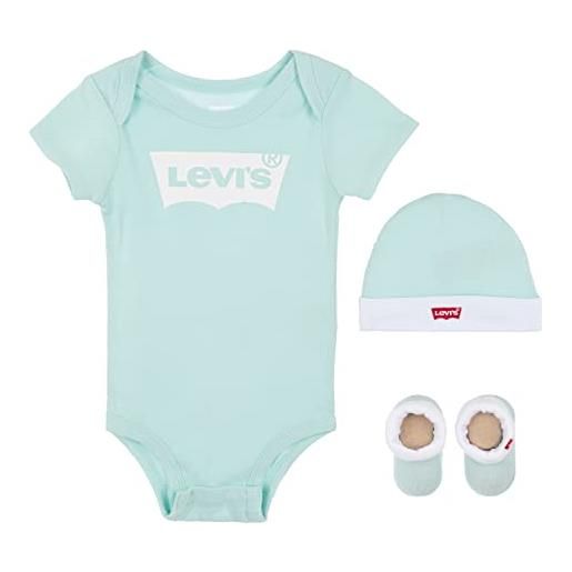 Levi's classic batwing infant hat bodysuit bootie set 3pc, tutina per bambino e neonato unisex - bimbi 0-24, bianco (pastel turquoise), 18 mesi