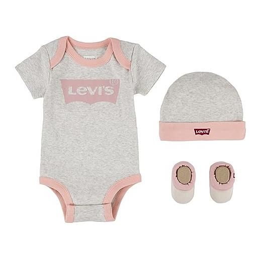 Levi's classic batwing infant hat bodysuit bootie set 3pc, tutina per bambino e neonato unisex - bimbi 0-24, beige (oatmeal heather), 0-6 mesi