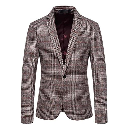 MANYMANY blazer scozzese monopetto da uomo giacca da uomo slim fit in lana con motivo a quadri con risvolto