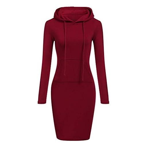 Tomwell abito donna a manica lunga solida vestito felpa con cappuccio casual maglietta pullover top cappotto giacca ragazza elegante a vino rosso 34