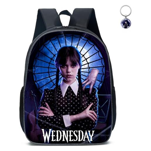 GDFENDU zaino mercoledì anime con portachiavi, 40,6 cm stampato in 3d borse per la scuola per studenti delle scuole elementari e medie e fan del gioco regalo di compleanno per adolescenti. , nero , 