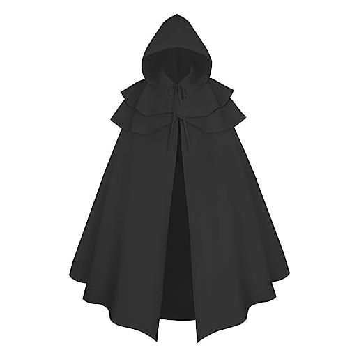 Gefomuofe mantello con cappuccio da uomo, medievale, gotico, cappottino rinascimentale, mantello per adulti jedi, cappotto darth vader, mantello da strega con cappuccio, nero , xxxl